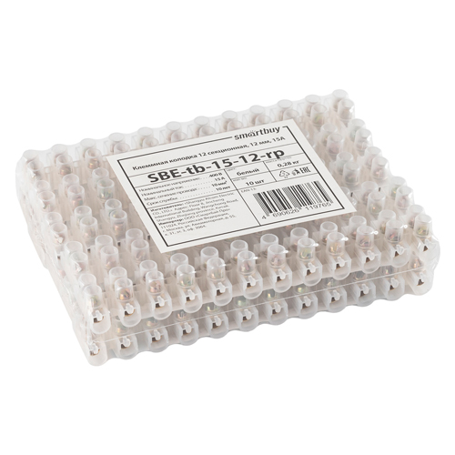 Клеммная колодка 12 секционная с этикеткой, 12 мм, 15А (SBE-tb-15-12-rp)