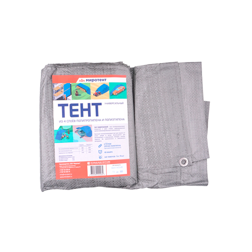 Тент строительный полипропилен Миротент  (4м*6м) серый (60г/м2) шаг люверса 100см (1/1)