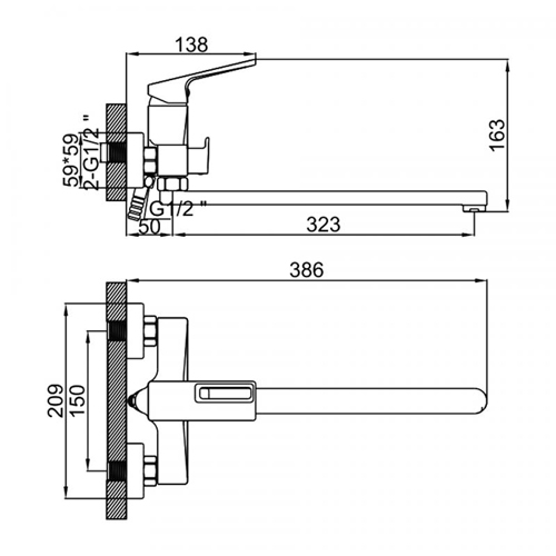 Смеситель для ванны с длинным изливом Ledeme L2292B чёрный