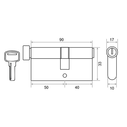Механизм цилиндровый Trodos ЦМВП 90(50в/40), сплав ЦАМ 5 ключей, хром