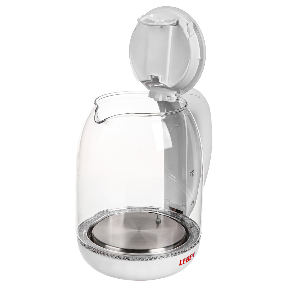 Чайник электрический  LEBEN, 1,7л, 1850Вт, скрытый нагр.элемент, автооткл., стекло, поддержание темпер
