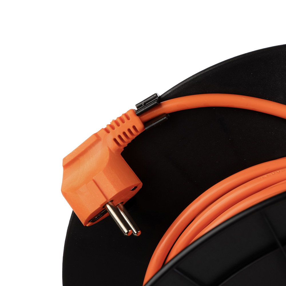 ЕРМАК Удлинитель силовой на катушке с зазем, 4 гнезда, евро, 3х1,5 мм2,  25м (маск.нагр. 13А,2,2кВт)