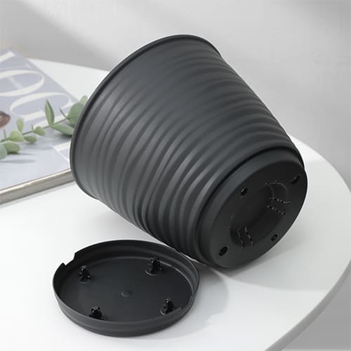 Горшок для цветов SAFFRON D146 мм, 1,5 л с поддном (черный) (SVIP) (1/24)