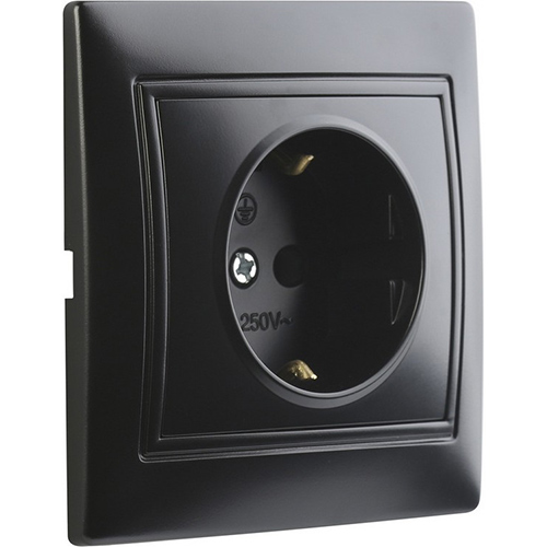 Розетка 1-местная с заземлением 16А черная, "Венера" (SBE-01b-16-S1-Z-c)
