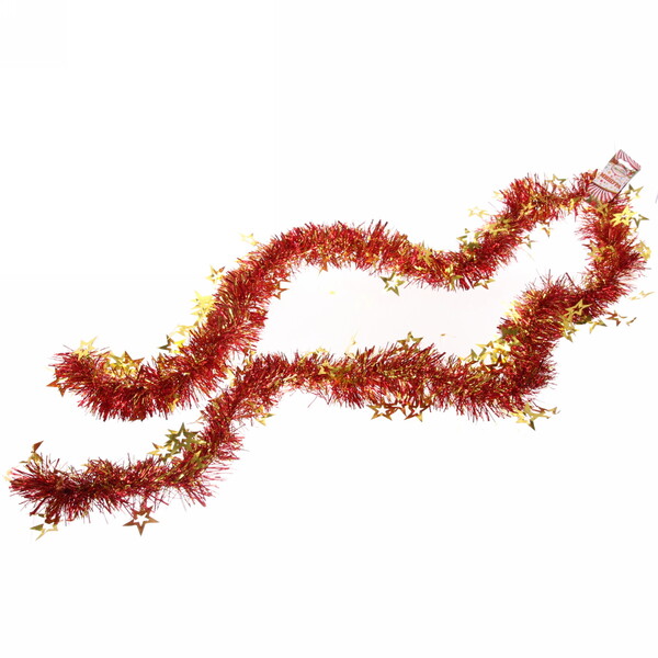 Мишура 2м 8см "Звезда", Красный/золото