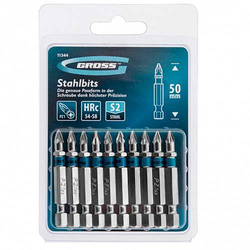 Биты PZ1 50мм (10шт) сталь S2 GROSS с магн.наконечником (1/60)