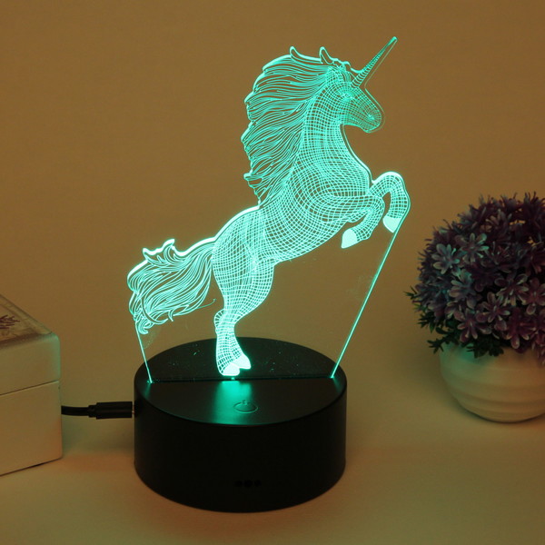 Светильник ночник "3D-Волшебный Единорог" на пластиковой подставке, с включателем USB
