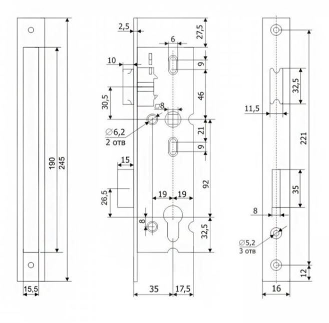 Гардиан PROFI 35.11.16 б/о без ц/м, м/о 92 мм Замок врезной б/руч (15)