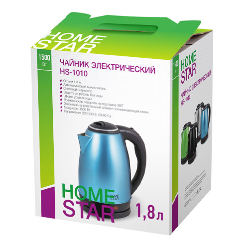 Чайник Homestar HS-1010, 1,8 л, стальной, черный