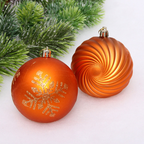 Новогодние шары "Изящные узоры" 8 см (набор 9 шт), Янтарь