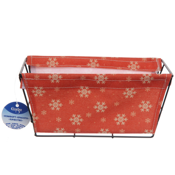Корзинка металлическая для хранения "ИДЕЯДОМА", принт снежинки, цвет красный, 25*15*12см (лейбл Селфи)