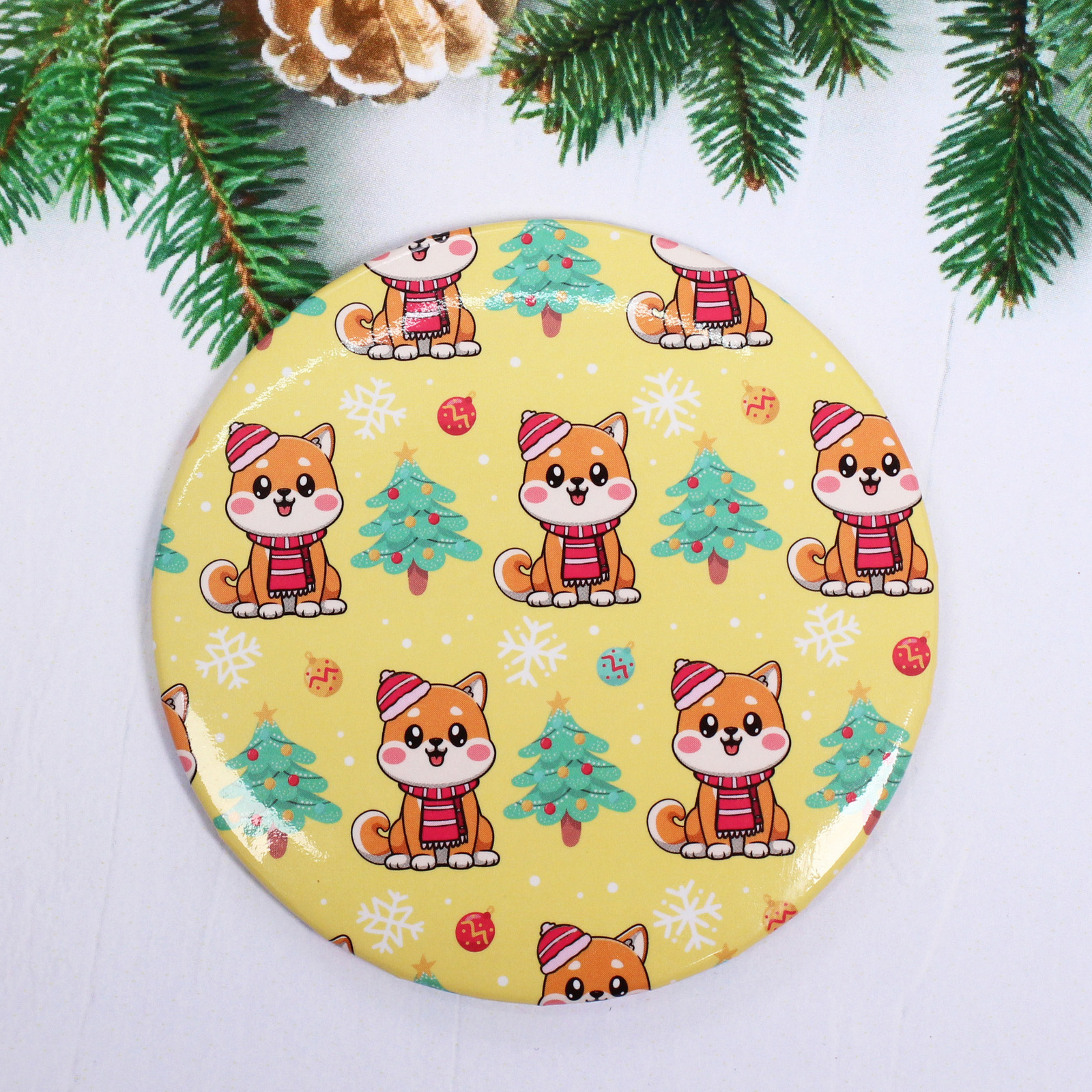 Зеркало косметическое круглое "КОЛЛЕКЦИЯ МАРЦИПАН", новогодний малыш, d-7,5см (пакет с подвесом)