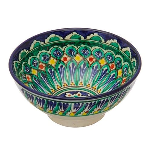 Тарелка КОСА 18см большая H-9 см. Синяя, ручная роспись, мехроб Риштанская керамика Узбекистан, 1/50