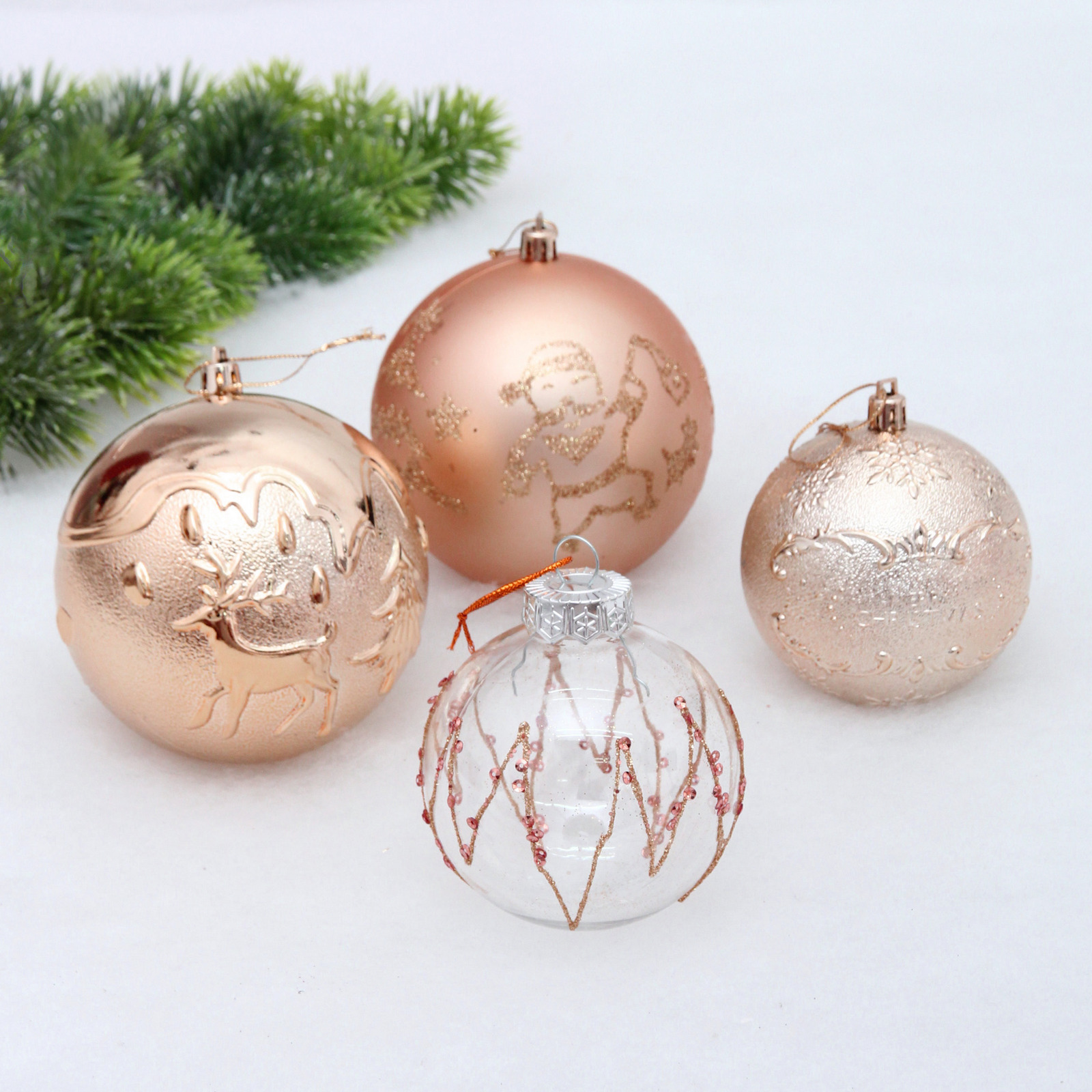 Набор шаров "Wonderful highlights" 8 см + 10 см (24 предмета), Шампань