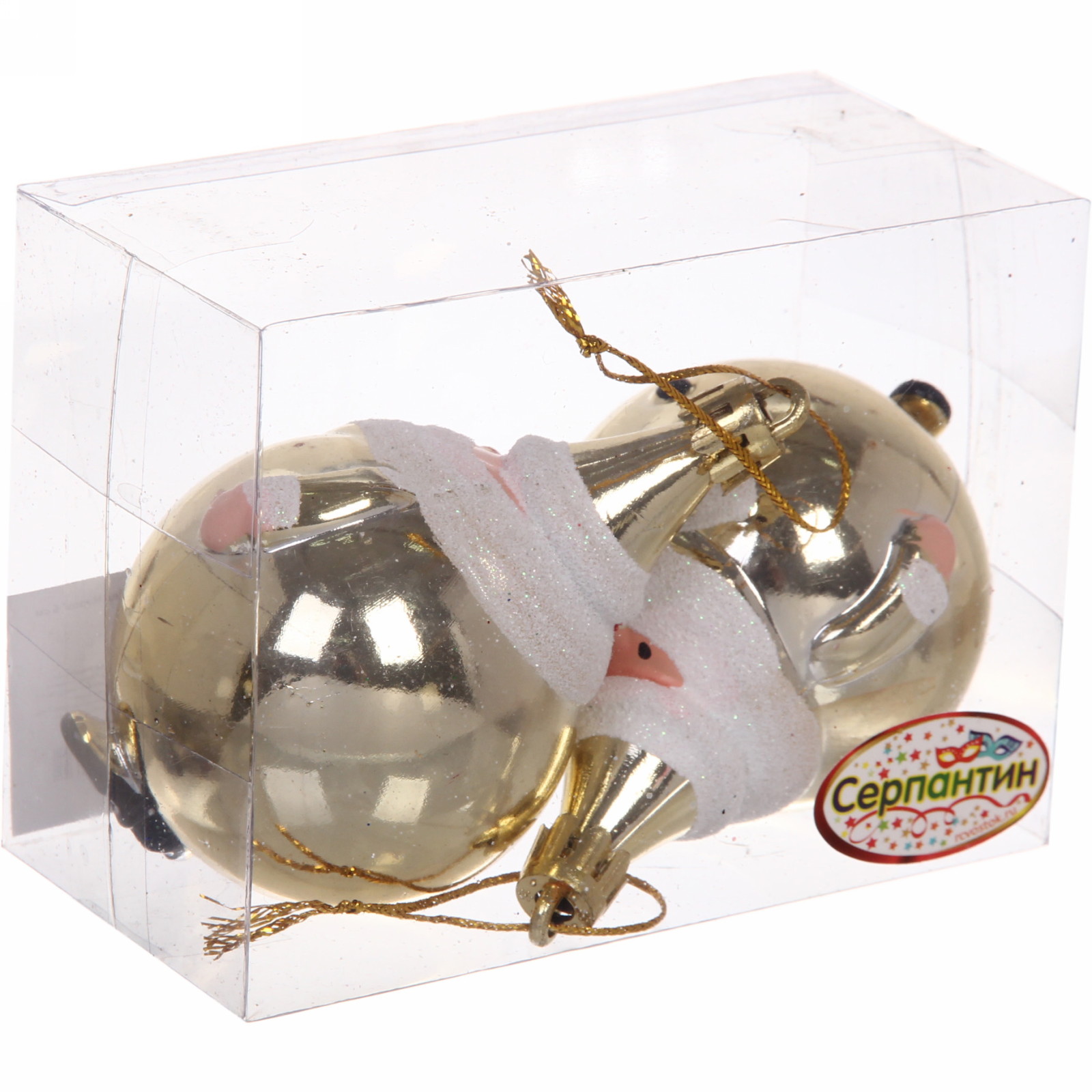 Елочные игрушки "Круглый Дед Мороз" 6 см (набор 2 шт), Золото