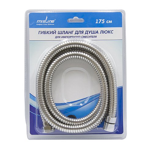 Шланг душевой 175 см имп/кон, EPDM, нерж.сталь, хром., растяг. MIXLINE ЛЮКС (блистер)