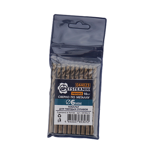 Сверло по металлу 6,0мм SPETSTEXNIK, кобальт, Р6М5К5, для тверд. сплав. , 10/1600