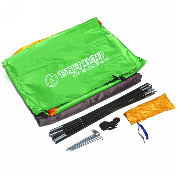 Палатка туристическая Кама-3 двухслойная, (200+80)*210*130 см, цвет оранжево-зеленый