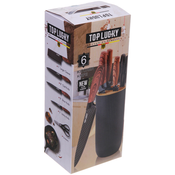 Набор ножей "SHEF" 6предметов (4ножа+ножницы+подставка), черный