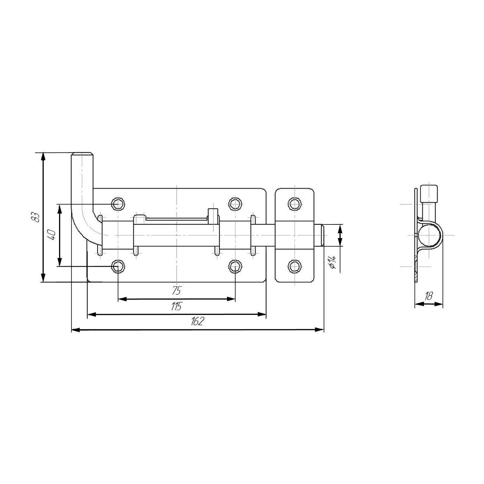 Засов Киров Секрет ЗД-03 антик медь круглый Г-образный (20)