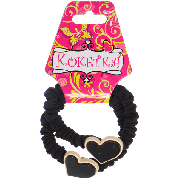 Резинки для волос 2шт "ФАНТЕЭГРО", сердечки, цвет черный, молочный и коричневый, d-5.5см (Кокетка)