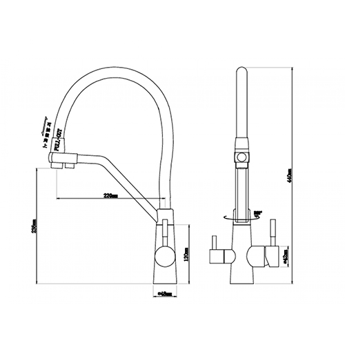 Смеситель для кухни DIKALAN Высокий гибкий серый излив; Корпус - золотой B403919 (1/10)