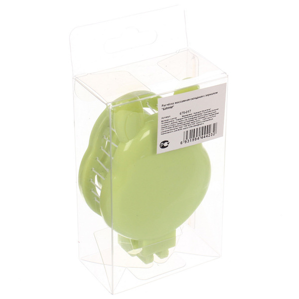 Расчёска массажная складная с зеркалом "БИННИ", цвет салатовый, 10*5*6.5*3см (коробка PVS)