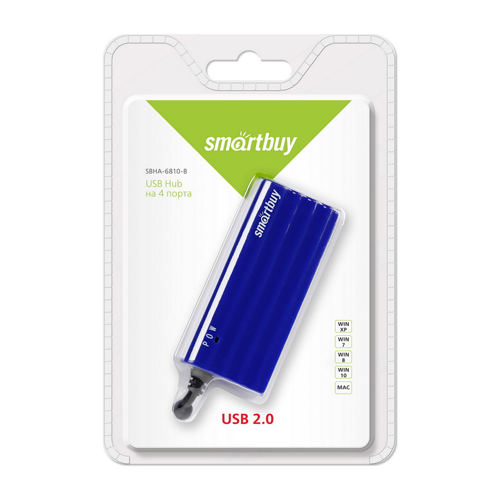 USB 2.0 Хаб Smartbuy 6810, 4 порта, голубой (SBHA-6810-B)
