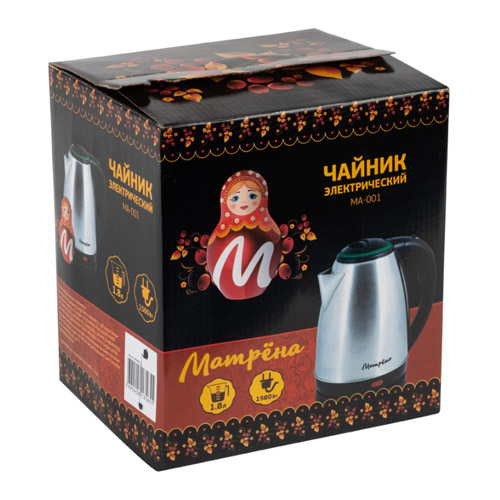 Чайник МАТРЁНА MA-001, электрический, 1,8 л, металл, зеленый