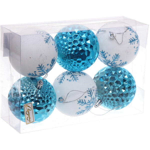 Набор шаров 8 см "Снежное сияние" (в наборе 6 шт), Голубой/Белый