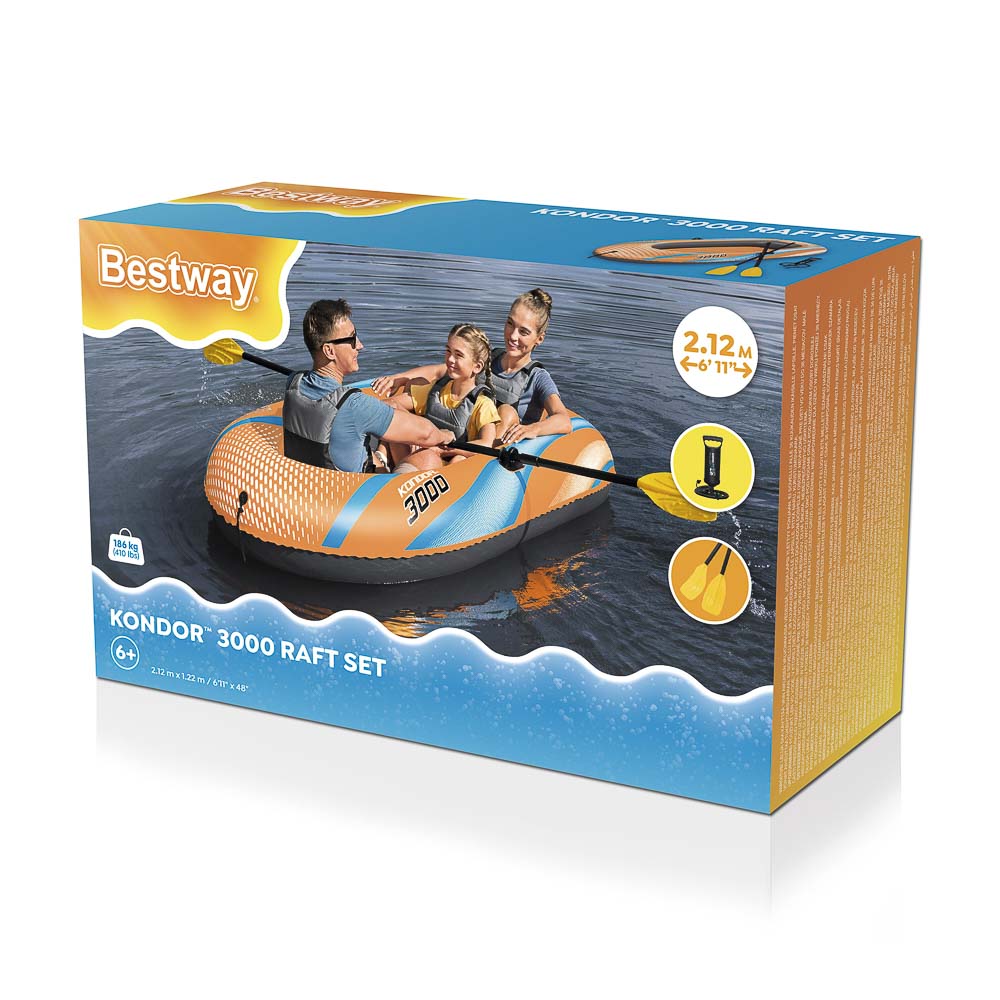 BESTWAY Рафт KONDOR 3000 в комплекте, весла, насос, 212x122 см, 61146