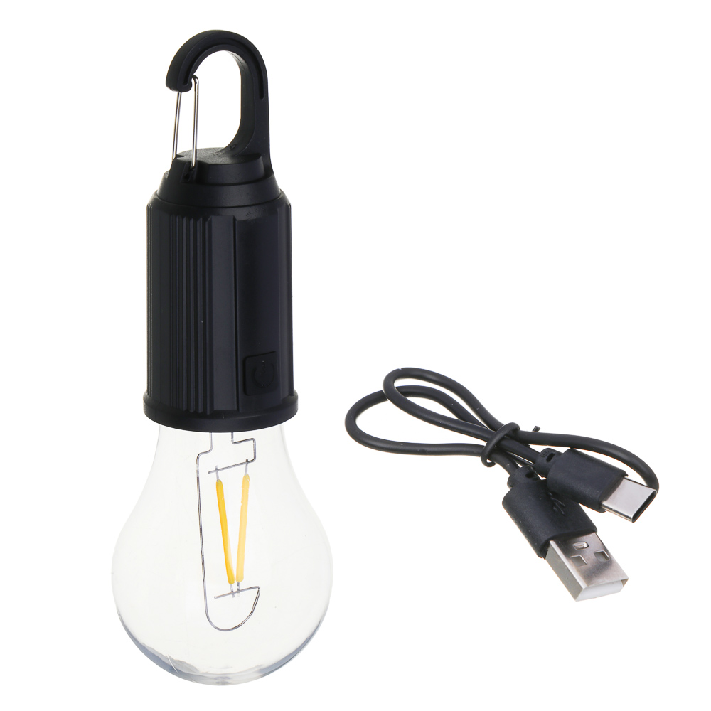 РОКОТ Светильник с прозрачной колбой,вольфрамовая,3 режима,600 мАч,170х60 мм, карабин,зарядка Туре-С