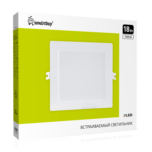 Светильник встраиваемый LED DL квадратный пластик Smartbuy-18Вт/6500K/IP40