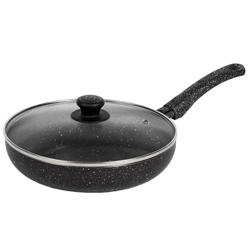 Сковорода 24см с ручкой, со стеклянной крышкой, а/п. Easy Stone. Алюминий марки А5