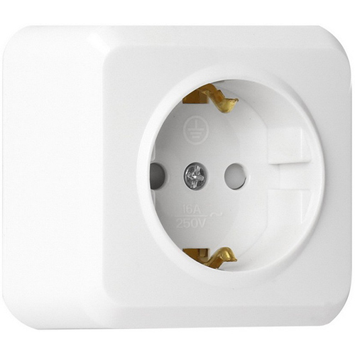 Розетка 1-местная 16А с заземлением белая с защ. штор. "Юпитер" (SBE-03w-16-S1-1Z)