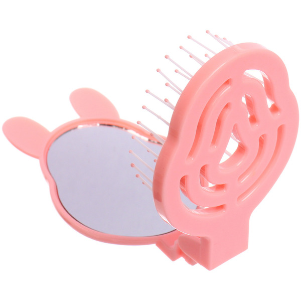 Расчёска массажная складная с зеркалом "БИННИ", цвет пудровый, 10*5*6.5*3см (коробка PVS)