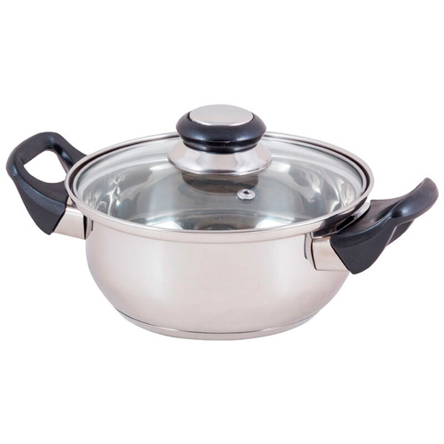 Кастрюля из нержавеющей стали с крышкой, стекло, BAK-S-01, 1,4 л, ручки - бакелит, одинарное дно