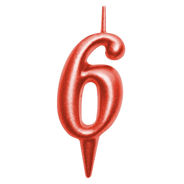 Свеча для торта "Овал" цифра 6 (красный), 8х4х1,2 см. 