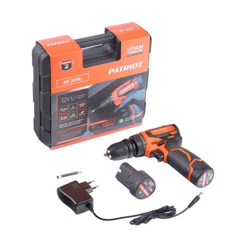 Дрель-шуруповерт аккумуляторная PATRIOT BR 369 Li, две АКБ Li-Ion, 12 В, 2 Ач