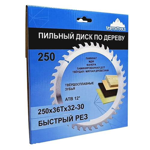 Диск пильный  по дереву, 250х36Тх32-30 vertextools 250-36-32