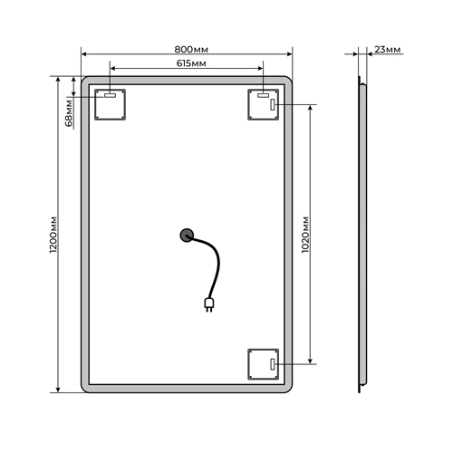 Зеркало с LED-подсветкой TOPPUS MONACO, 80х120 см, бесконтактный сенсор, черный декор, горизонтально/вертикально