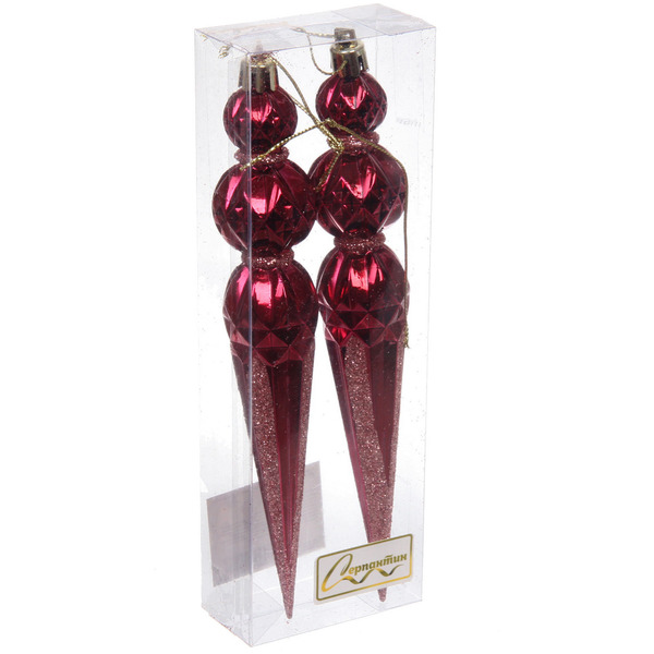 Ёлочные игрушки "Волшебная сосулька" 17,8 см (набор 2 шт), Рубин/розовое золото
