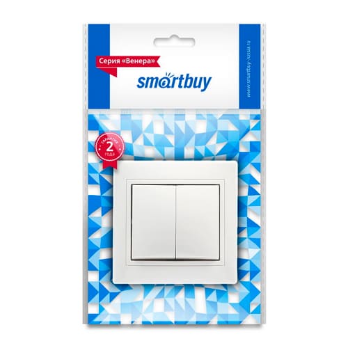 Выключатель СП 2кл. без инд. Smartbuy 250В 10А белый, SBE-01w-10-SW2-0, Венера, 1/200