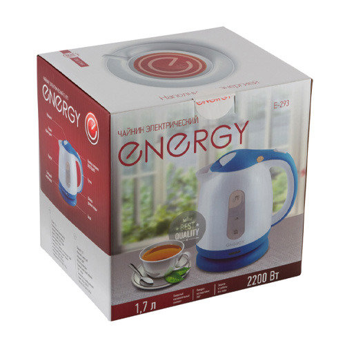 Чайник ENERGY E-293, 1.7л, пластик, бело-голубой