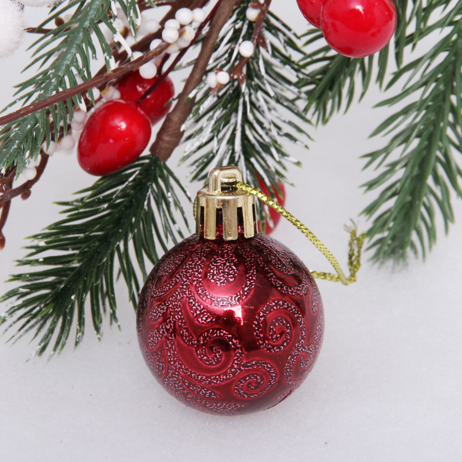 Новогодние шары 4 см (набор 6 шт) "Микс фактур", темный рубин