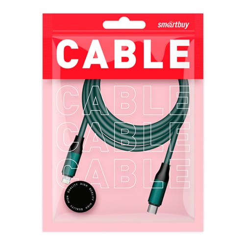 Кабель для зарядки и передачи, супертолстый BOLD TYPE C - LIGHTNING мятный, 3А, TPE, 1 м, Smartbuy