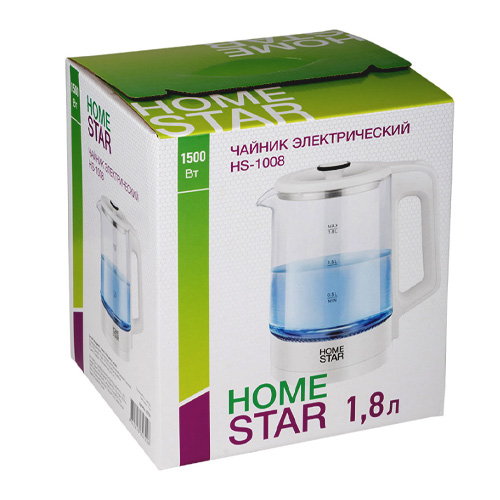 Чайник Homestar HS-1008, 1,8 л, стекло, белый