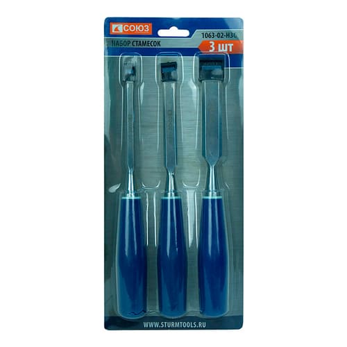 Набор стамесок, 6, 12, 18 мм, углеродистая сталь, 50 HRCСоюз 1063-02-H3C