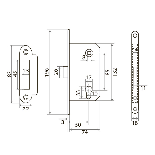 Защелка врезная Trodos SD600ET с фиксацией под цилиндр с овальной планкой, магнит, белый матовый