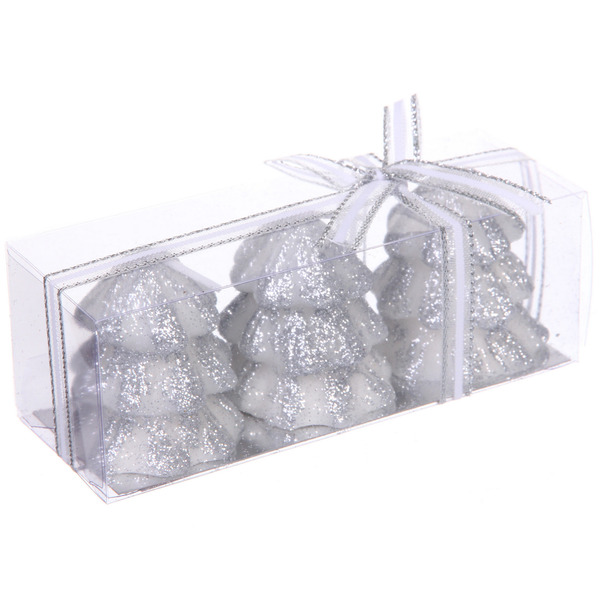 Свечи новогодние "Ёлочка" 13*4,5*4,5 см (набор 3 шт), Серебро